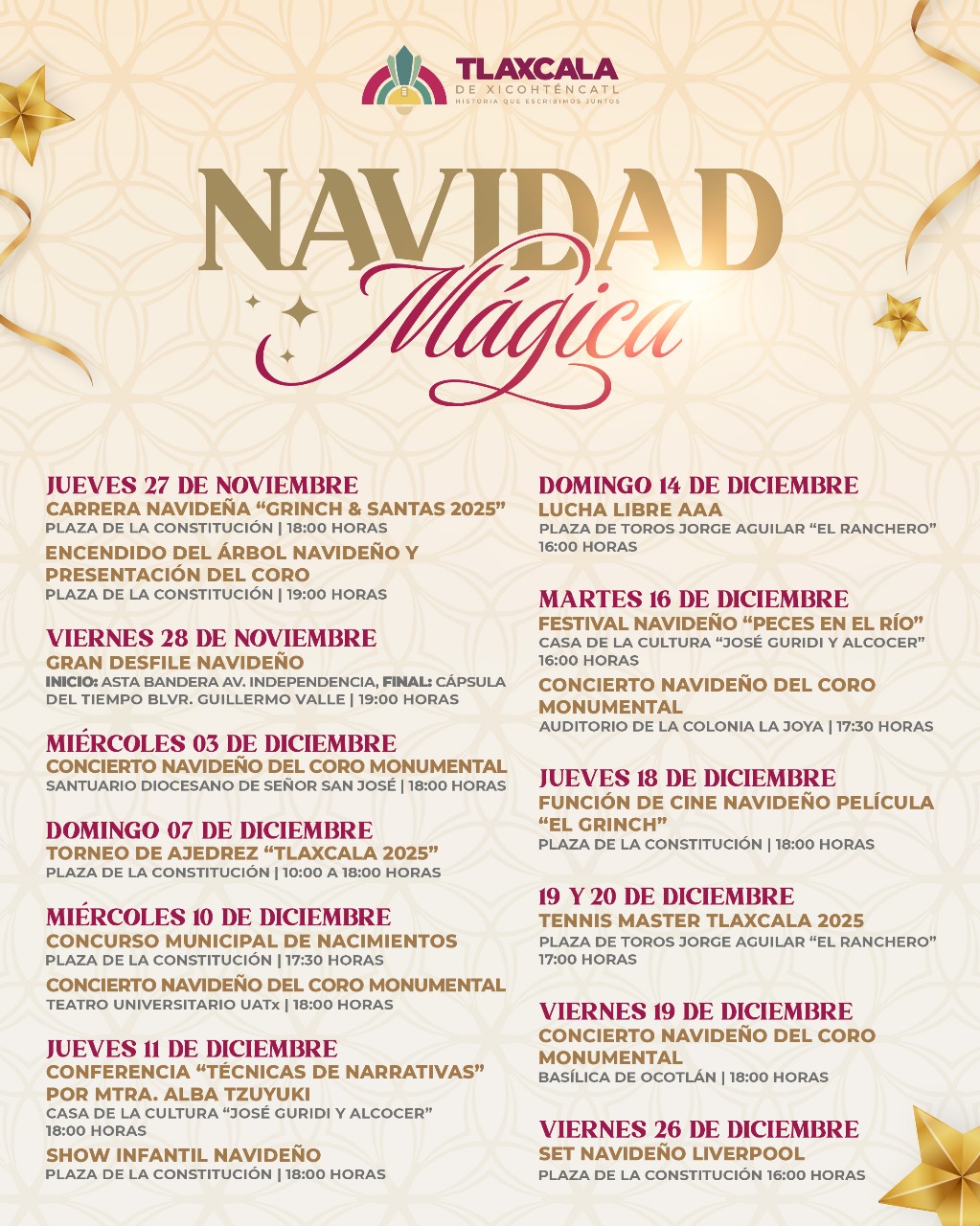 Ayuntamiento de Tlaxcala inicia hoy la 'Navidad Mágica 2025' con encendido del árbol y un amplio programa de actividades